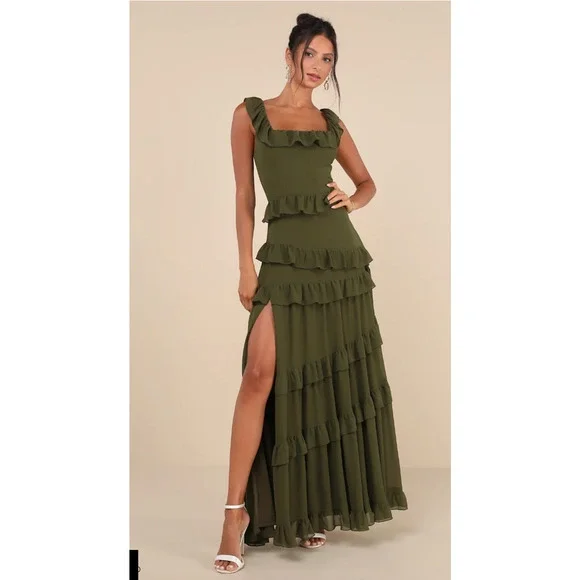 green emerald velvet dress Olive Green Mother of The Bride Dress A Line Chiffon V Neck Ruffle Sleeves Appliques Waist High Low Mother of The Bride Dresses